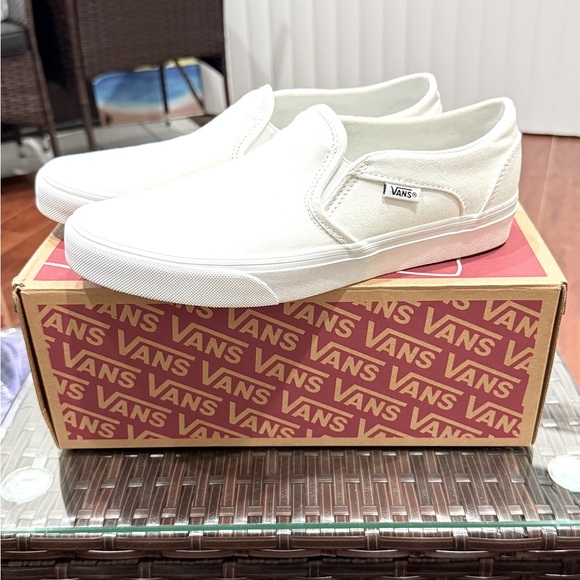 Vans Classic White Canvas Slip-Ons - Picture 1 of 3